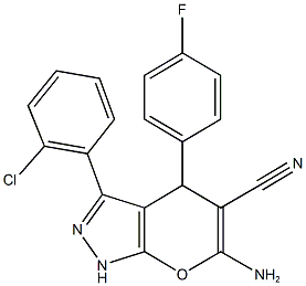 6-amino-3-(2-chlorophenyl)-4-(4-fluorophenyl)-1,4-dihydropyrano[2,3-c]pyrazole-5-carbonitrile Structure