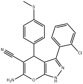 6-amino-3-(2-chlorophenyl)-4-[4-(methylsulfanyl)phenyl]-1,4-dihydropyrano[2,3-c]pyrazole-5-carbonitrile Structure