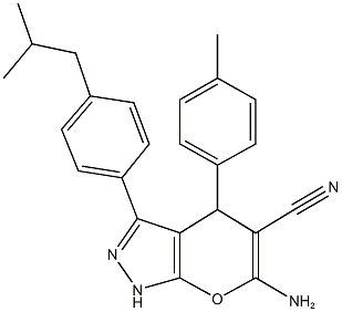 6-amino-3-(4-isobutylphenyl)-4-(4-methylphenyl)-1,4-dihydropyrano[2,3-c]pyrazole-5-carbonitrile Structure