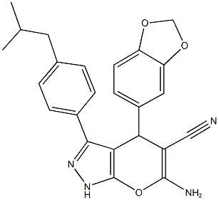 448909-47-5 6-amino-4-(1,3-benzodioxol-5-yl)-3-(4-isobutylphenyl)-1,4-dihydropyrano[2,3-c]pyrazole-5-carbonitrile