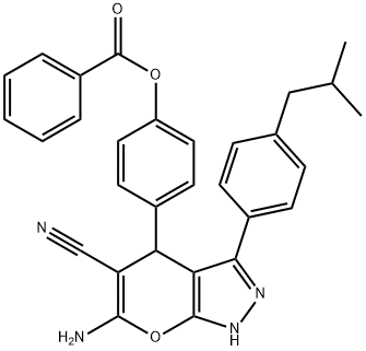 4-[6-amino-5-cyano-3-(4-isobutylphenyl)-1,4-dihydropyrano[2,3-c]pyrazol-4-yl]phenyl benzoate Structure