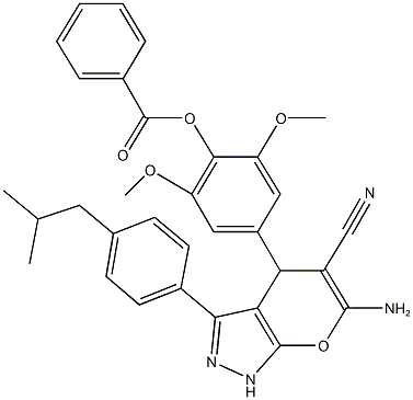 448910-03-0 4-[6-amino-5-cyano-3-(4-isobutylphenyl)-1,4-dihydropyrano[2,3-c]pyrazol-4-yl]-2,6-dimethoxyphenyl benzoate