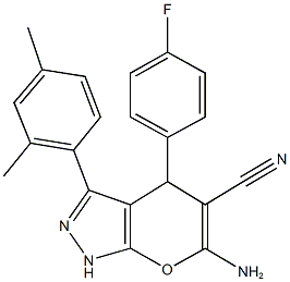 6-amino-3-(2,4-dimethylphenyl)-4-(4-fluorophenyl)-1,4-dihydropyrano[2,3-c]pyrazole-5-carbonitrile Structure