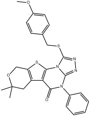 1-[(4-methoxybenzyl)sulfanyl]-7,7-dimethyl-4-phenyl-6,9-dihydro-7H-pyrano[4',3':4,5]thieno[3,2-e][1,2,4]triazolo[4,3-a]pyrimidin-5(4H)-one Structure