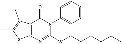 2-(hexylsulfanyl)-5,6-dimethyl-3-phenylthieno[2,3-d]pyrimidin-4(3H)-one 结构式