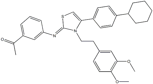 1-{3-[(4-(4-cyclohexylphenyl)-3-[2-(3,4-dimethoxyphenyl)ethyl]-1,3-thiazol-2(3H)-ylidene)amino]phenyl}ethanone Struktur