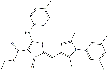 ethyl 5-{[1-(3,5-dimethylphenyl)-2,5-dimethyl-1H-pyrrol-3-yl]methylene}-4-oxo-2-(4-toluidino)-4,5-dihydro-3-thiophenecarboxylate 结构式