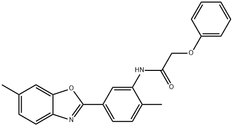 N-[2-methyl-5-(6-methyl-1,3-benzoxazol-2-yl)phenyl]-2-phenoxyacetamide 化学構造式