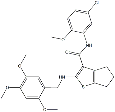 N-(5-chloro-2-methoxyphenyl)-2-[(2,4,5-trimethoxybenzyl)amino]-5,6-dihydro-4H-cyclopenta[b]thiophene-3-carboxamide Struktur