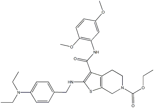 ethyl 2-{[4-(diethylamino)benzyl]amino}-3-[(2,5-dimethoxyanilino)carbonyl]-4,7-dihydrothieno[2,3-c]pyridine-6(5H)-carboxylate Structure