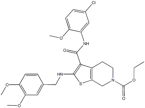 ethyl 3-[(5-chloro-2-methoxyanilino)carbonyl]-2-[(3,4-dimethoxybenzyl)amino]-4,7-dihydrothieno[2,3-c]pyridine-6(5H)-carboxylate Structure