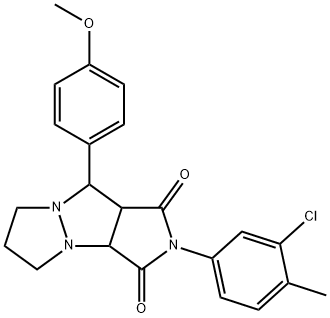 2-(3-chloro-4-methylphenyl)-9-(4-methoxyphenyl)tetrahydro-5H-pyrazolo[1,2-a]pyrrolo[3,4-c]pyrazole-1,3(2H,3aH)-dione,452922-26-8,结构式
