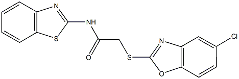 N-(1,3-benzothiazol-2-yl)-2-[(5-chloro-1,3-benzoxazol-2-yl)sulfanyl]acetamide,454202-14-3,结构式