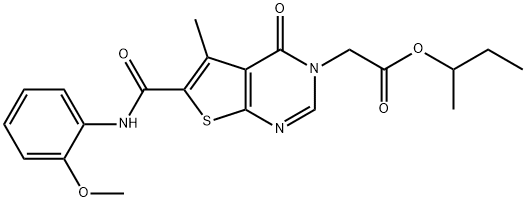 sec-butyl (6-[(2-methoxyanilino)carbonyl]-5-methyl-4-oxothieno[2,3-d]pyrimidin-3(4H)-yl)acetate Structure