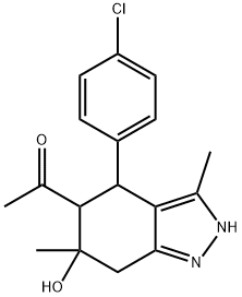 459147-80-9 1-[4-(4-chlorophenyl)-6-hydroxy-3,6-dimethyl-4,5,6,7-tetrahydro-2H-indazol-5-yl]ethanone