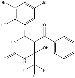 5-benzoyl-6-(3,5-dibromo-2-hydroxyphenyl)-4-hydroxy-4-(trifluoromethyl)tetrahydropyrimidin-2(1H)-one,459150-48-2,结构式