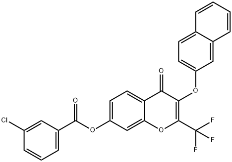 3-(2-naphthyloxy)-4-oxo-2-(trifluoromethyl)-4H-chromen-7-yl 3-chlorobenzoate Struktur