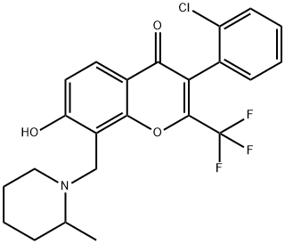 3-(2-chlorophenyl)-7-hydroxy-8-[(2-methyl-1-piperidinyl)methyl]-2-(trifluoromethyl)-4H-chromen-4-one 结构式