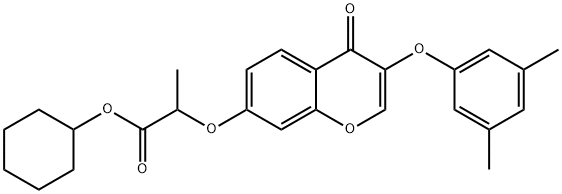 cyclohexyl 2-{[3-(3,5-dimethylphenoxy)-4-oxo-4H-chromen-7-yl]oxy}propanoate Struktur