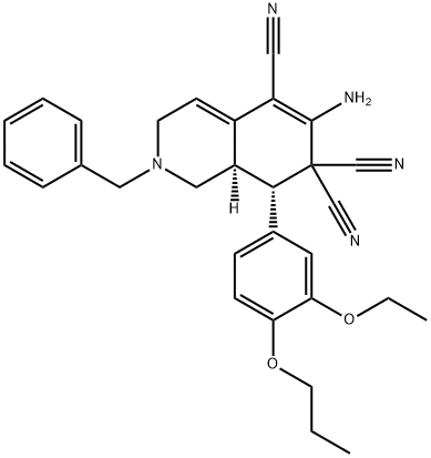 6-amino-2-benzyl-8-(3-ethoxy-4-propoxyphenyl)-2,3,8,8a-tetrahydro-5,7,7(1H)-isoquinolinetricarbonitrile,459153-26-5,结构式