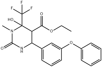 ethyl 6-hydroxy-1-methyl-2-oxo-4-(3-phenoxyphenyl)-6-(trifluoromethyl)hexahydro-5-pyrimidinecarboxylate,459153-62-9,结构式