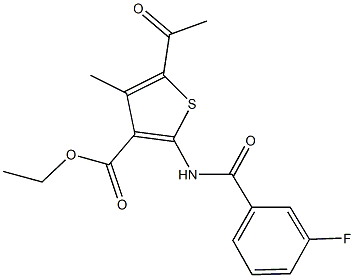 ethyl 5-acetyl-2-[(3-fluorobenzoyl)amino]-4-methyl-3-thiophenecarboxylate Struktur