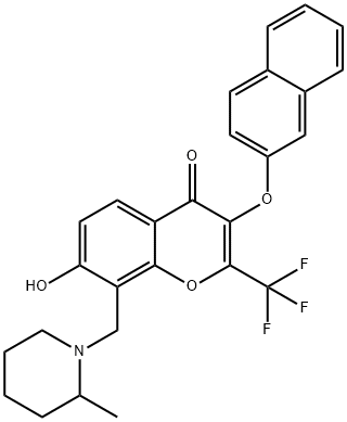 7-hydroxy-8-[(2-methyl-1-piperidinyl)methyl]-3-(2-naphthyloxy)-2-(trifluoromethyl)-4H-chromen-4-one Structure