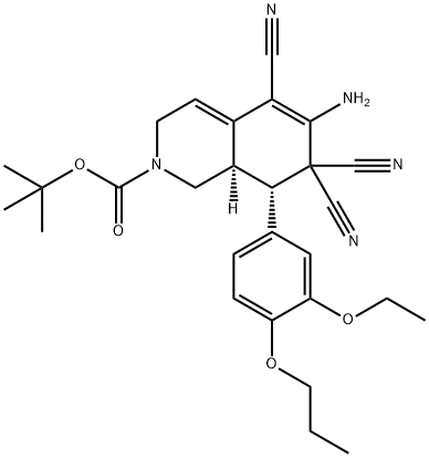 tert-butyl 6-amino-5,7,7-tricyano-8-(3-ethoxy-4-propoxyphenyl)-3,7,8,8a-tetrahydro-2(1H)-isoquinolinecarboxylate Struktur