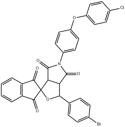 1-(4-bromophenyl)-5-[4-(4-chlorophenoxy)phenyl]-3a,6a-dihydrosprio[1H-furo[3,4-c]pyrrole-3,2'-(1'H)-indene]-1',3',4,6(2'H,3H,5H)-tetrone,459789-68-5,结构式