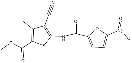 methyl 4-cyano-5-({5-nitro-2-furoyl}amino)-3-methyl-2-thiophenecarboxylate Struktur