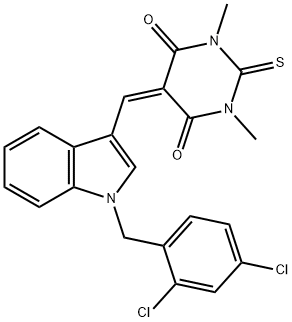 5-{[1-(2,4-dichlorobenzyl)-1H-indol-3-yl]methylene}-1,3-dimethyl-2-thioxodihydro-4,6(1H,5H)-pyrimidinedione Struktur