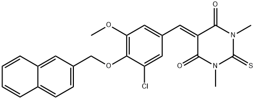 5-[3-chloro-5-methoxy-4-(2-naphthylmethoxy)benzylidene]-1,3-dimethyl-2-thioxodihydro-4,6(1H,5H)-pyrimidinedione 结构式