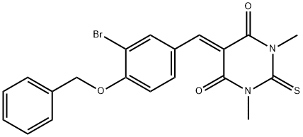 5-[4-(benzyloxy)-3-bromobenzylidene]-1,3-dimethyl-2-thioxodihydro-4,6(1H,5H)-pyrimidinedione 化学構造式