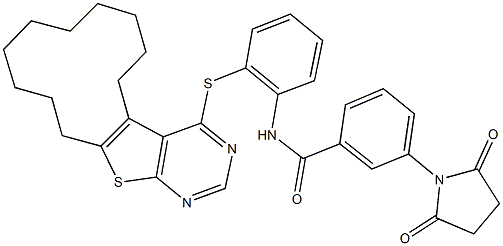 N-[2-(5,6,7,8,9,10,11,12,13,14-decahydrocyclododeca[4,5]thieno[2,3-d]pyrimidin-4-ylsulfanyl)phenyl]-3-(2,5-dioxo-1-pyrrolidinyl)benzamide 化学構造式