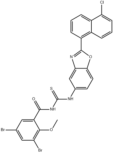 N-[2-(5-chloro-1-naphthyl)-1,3-benzoxazol-5-yl]-N'-(3,5-dibromo-2-methoxybenzoyl)thiourea Struktur