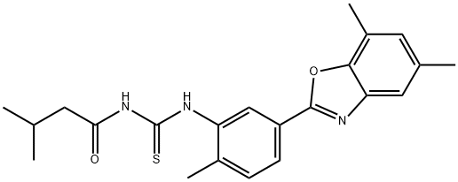 N-[5-(5,7-dimethyl-1,3-benzoxazol-2-yl)-2-methylphenyl]-N'-(3-methylbutanoyl)thiourea,462072-05-5,结构式