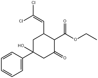 ethyl 2-(2,2-dichlorovinyl)-4-hydroxy-6-oxo-4-phenylcyclohexanecarboxylate Struktur