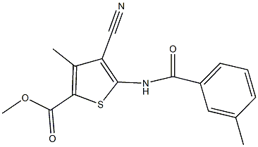 methyl 4-cyano-3-methyl-5-[(3-methylbenzoyl)amino]-2-thiophenecarboxylate Struktur