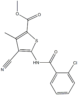 methyl 5-[(2-chlorobenzoyl)amino]-4-cyano-3-methyl-2-thiophenecarboxylate Struktur