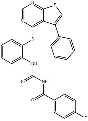 N-(4-fluorobenzoyl)-N'-{2-[(5-phenylthieno[2,3-d]pyrimidin-4-yl)sulfanyl]phenyl}thiourea 化学構造式