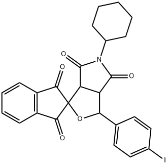 5-cyclohexyl-1-(4-iodophenyl)-3a,6a-dihydrosprio[1H-furo[3,4-c]pyrrole-3,2'-(1'H)-indene]-1',3',4,6(2'H,3H,5H)-tetrone Struktur