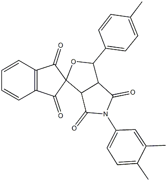 5-(3,4-dimethylphenyl)-1-(4-methylphenyl)-3a,6a-dihydrospiro(1H-furo[3,4-c]pyrrole-3,2'-[1'H]-indene)-1',3',4,6(2'H,3H,5H)-tetrone Struktur
