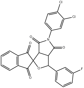 5-(3,4-dichlorophenyl)-1-(3-fluorophenyl)-3a,6a-dihydrosprio[1H-furo[3,4-c]pyrrole-3,2'-(1'H)-indene]-1',3',4,6(2'H,3H,5H)-tetrone Struktur