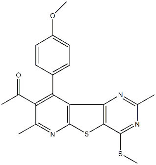 1-[9-(4-methoxyphenyl)-2,7-dimethyl-4-(methylsulfanyl)pyrido[3',2':4,5]thieno[3,2-d]pyrimidin-8-yl]ethanone Structure