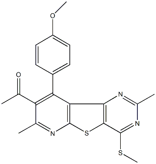 1-[9-(4-methoxyphenyl)-2,7-dimethyl-4-(methylsulfanyl)pyrido[3',2':4,5]thieno[3,2-d]pyrimidin-8-yl]ethanone 化学構造式