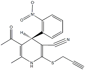 5-acetyl-4-{2-nitrophenyl}-6-methyl-2-(2-propynylsulfanyl)-1,4-dihydro-3-pyridinecarbonitrile Struktur