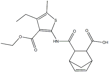 3-({[3-(ethoxycarbonyl)-4-ethyl-5-methyl-2-thienyl]amino}carbonyl)bicyclo[2.2.1]hept-5-ene-2-carboxylic acid Structure