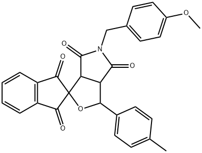 5-(4-methoxybenzyl)-1-(4-methylphenyl)-3a,6a-dihydrosprio[1H-furo[3,4-c]pyrrole-3,2'-(1'H)-indene]-1',3',4,6(2'H,3H,5H)-tetrone 化学構造式
