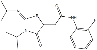 N-(2-fluorophenyl)-2-[3-isopropyl-2-(isopropylimino)-4-oxo-1,3-thiazolidin-5-yl]acetamide 结构式