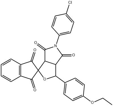 5-(4-chlorophenyl)-1-(4-ethoxyphenyl)-3a,6a-dihydrosprio[1H-furo[3,4-c]pyrrole-3,2'-(1'H)-indene]-1',3',4,6(2'H,3H,5H)-tetrone,471916-81-1,结构式